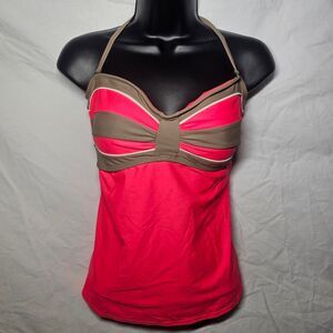 Pink brown patterned tankini top